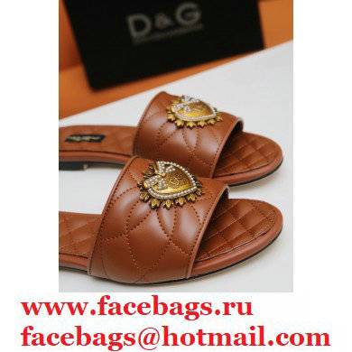 Dolce  &  Gabbana Leather Sliders Brown with Devotion Heart 2021